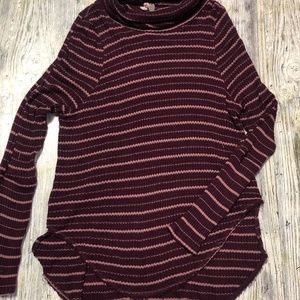 We the Free Maroon Turtleneck Striped Long Sleeve